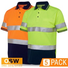 5 X HI VIS DAY/NIGHT SHORT SLEEVE WORK SAFETY REFLECTIVE COOL DRY POLO SHIRTS