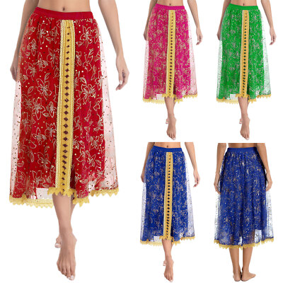 Women Tiered Skirt Charming Swing Skirt Stretchy Belly Dance Skirt