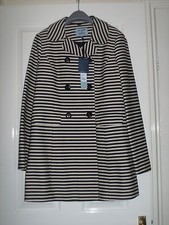Bnwt Top Quality Dickins & Jones Navy/cream Stripe Mac Coat Sz 14 Was £149