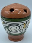 PANAMA 4" Flower Frog Redware Pottery Hand Painted Yellow Green Black — photo 3