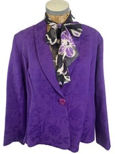Hudson & Onslow Blazer Jacket 18 Purple Floral Jacquard Detached Scarf Button Up