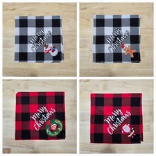 Set of 4 Dog Bandanas Merry Christmas Black Red White Plaid Check Bandana R24
