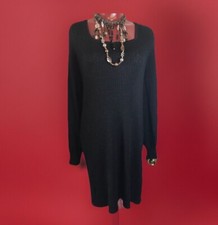 NEW BLUE ORCHID RIBBED SWEATER BLACK DRESS SHIMMER -BALLOON SLEEVE- SIZE LARGE 