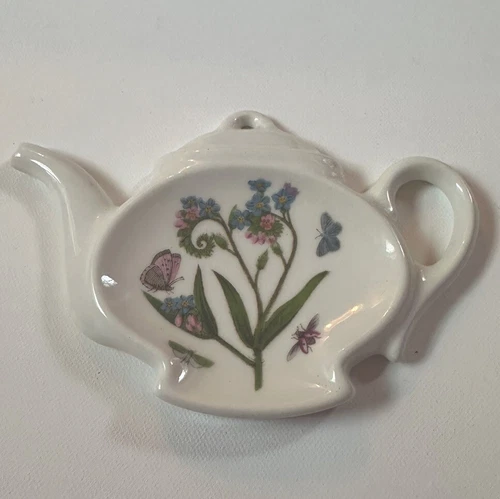 Portmeirion Botanic Garden Teapot Tea Bag Holder Spoon Rest Forget-me-not Blue
