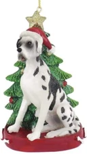 Kurt Adler Great Dane w/Tree on Base Christmas Ornament-Personalizable