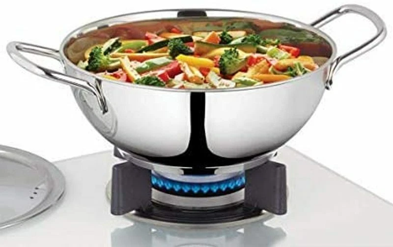 Stainless steel Deep kadhai with Steel Lid Cooking Wok Karahi Kadai 1.8 Liter