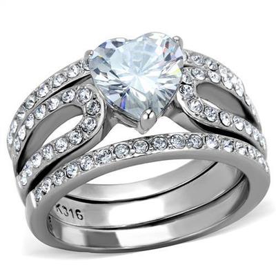 Piece Stainless Steel Heart Cut CZ Wedding Engagement Ring Band Set 