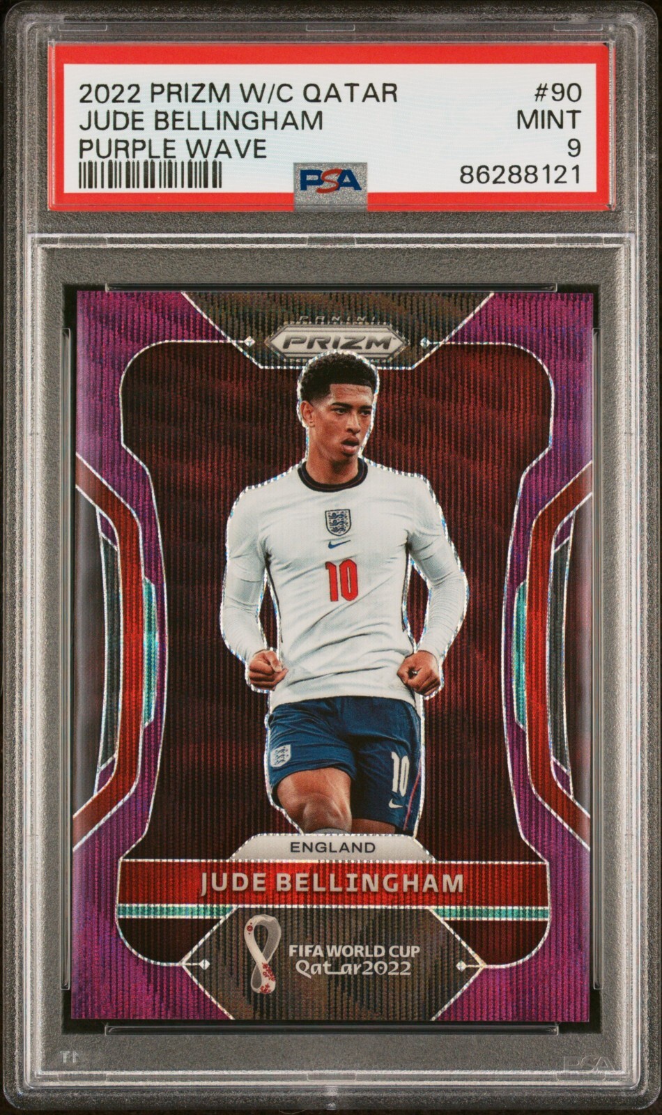 JUDE BELLINGHAM PSA 9 2022 PANINI PRIZM WORLD CUP QATAR #90 PURPLE WAVE #/99