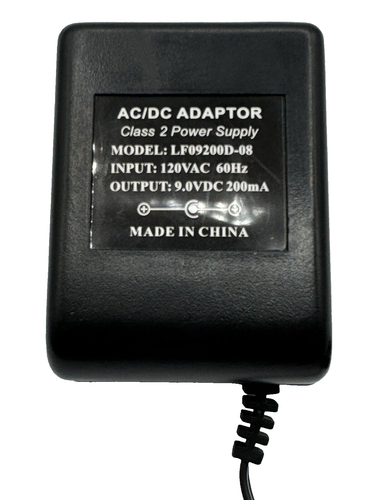 AC/DC Adapter Model: LF09200D-08 Input: 120 VAC Output: 9.0 VDC 200mA ...