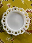 Vintage 1950s Hazel Atlas Opaque Milk Glass Lace Edge Plate - 8.25”