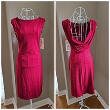 New 49.99 La Belle Burgundy Red Glittery Draped Back Cocktail Dress Womens Sz M