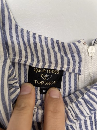 Kate Moss Topshop Blue Striped Corset VTG 50s Midi Dress BEEN SHORTENED UK10/6US - Picture 7 of 14