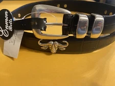Black Genuine Leather Belt with Ram Conchos 30 R+