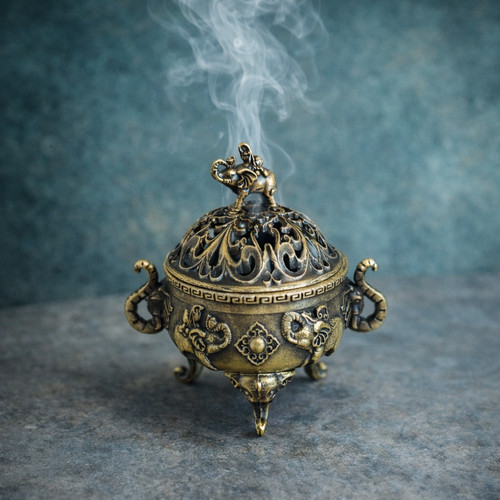 Brass Elephant Incense Burner – 2.5” Collectible Ornate Detail Indian Buddhist