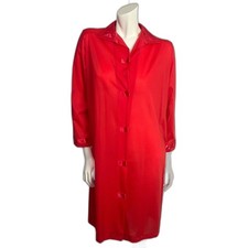 Vintage 1960s Henson Kickernick Red Long Sleeve Button Up Nightgown Size S