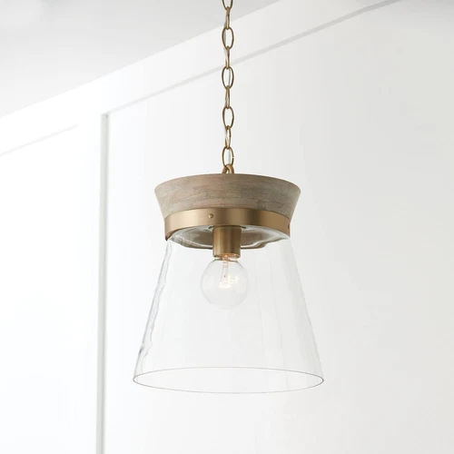 Finn Bohemian Mango Wood & Glass Cone Pendant Light in White Wash - Picture 3 of 5