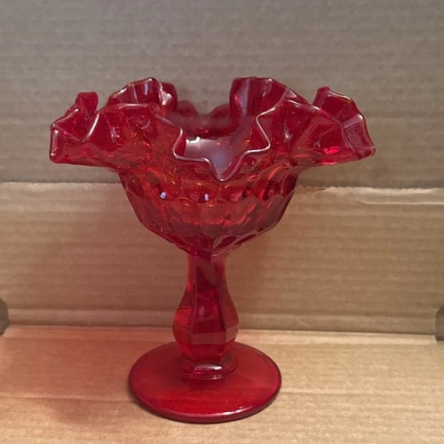 Fenton Ruby Red Thumbprint Glass Compote Vase (Box5)