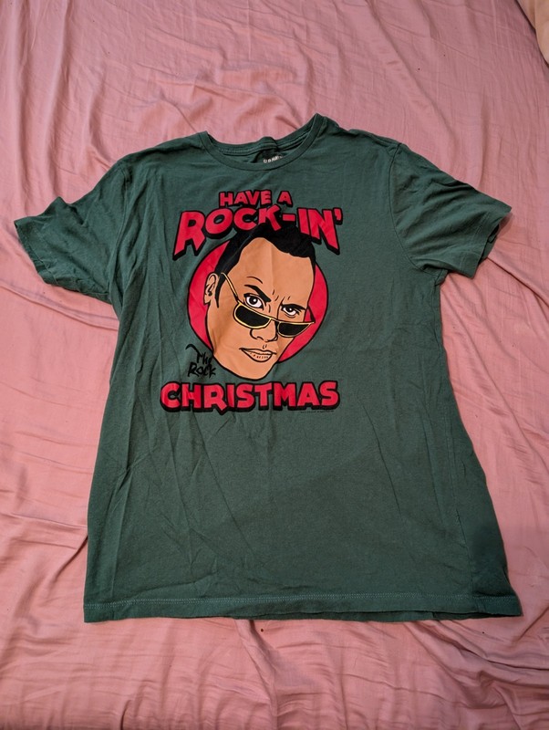 The Rock Christmas t-shirt medium Dwayne Johnson Old Navy holidays WWE wrestling