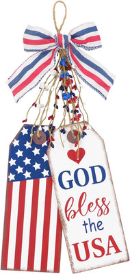 God Bless USA Tag American Flag Wall Sign Patriotic Decor for 5Th of July Memori