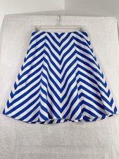 Talbots Midi Circle Skirt 6 Blue White Striped Cotton Womens Lined