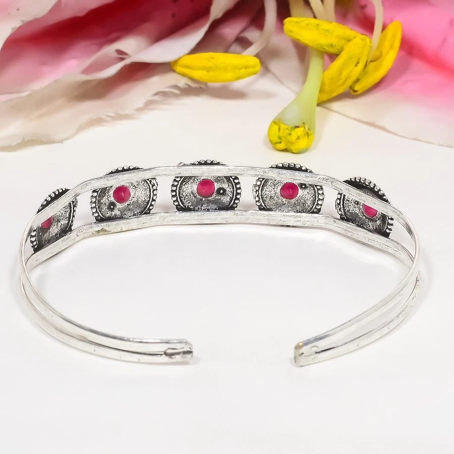Gift For Her 925 Sterling Silver Natural Red Ruby Gemstone Cuff Adjustable - Image 3 of 4