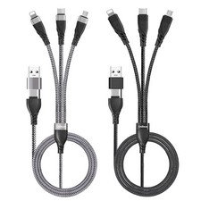 Multi Charging Cable 2Pack 4FT , 6 in 1 USB A/C Charger Grey Black
