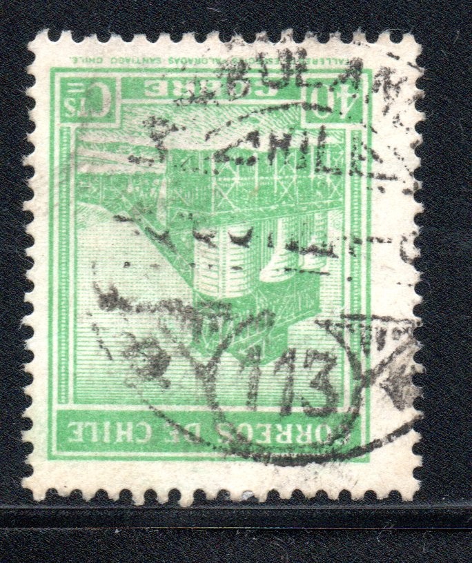 CHILE – 40c Stamp – Railway TPO Postmark No. 113 –Chillan a Concepcion   #FE12