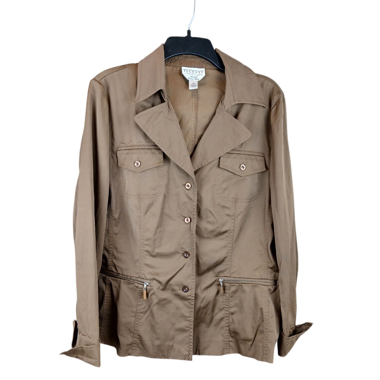 TALBOTS Collection Women Brown Viscose Cotton Field Jacket Button/Pocket Sz 14