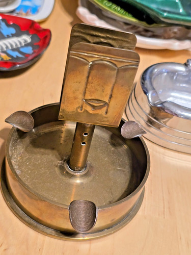 VINTAGE WW2 Brass Artillery Shell 105-CAL Trench Art Ashtray + Holder