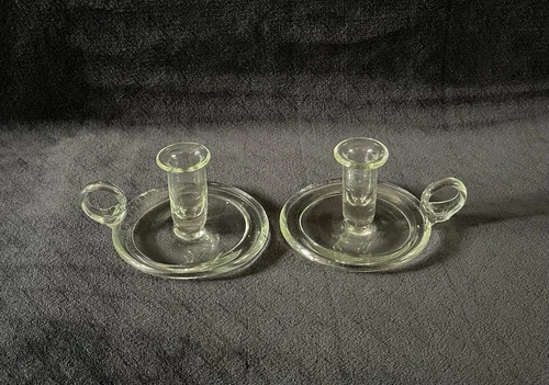 Vintage Blenko Glass Hand Blown Clear Finger Loop Candle Holders