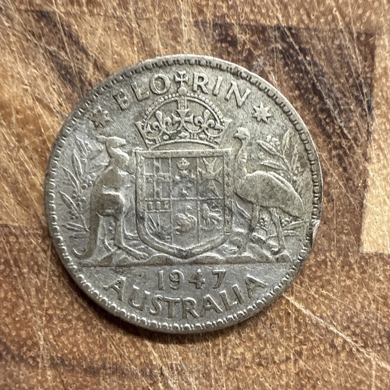 1947 Australia Florin Coin, 50% Silver
