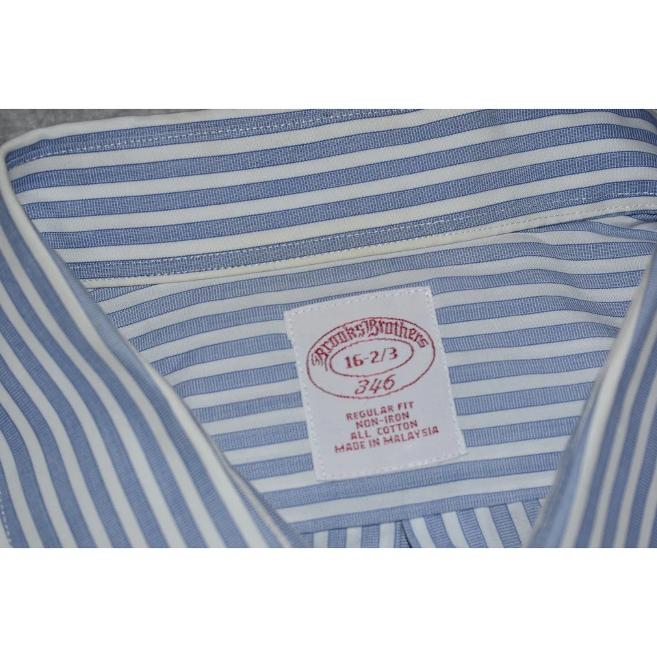 Camisa de vestir Brooks Brothers 346 para hombre talla grande azul blanco a rayas sin planchar Foto 3 de 4