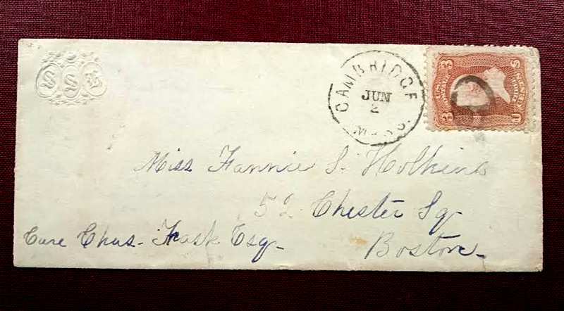 1860's Fancy PADLOCK Cancel EMBOSSED LADIES Cover CAMBRIDGE MASS Gorgeous Piece