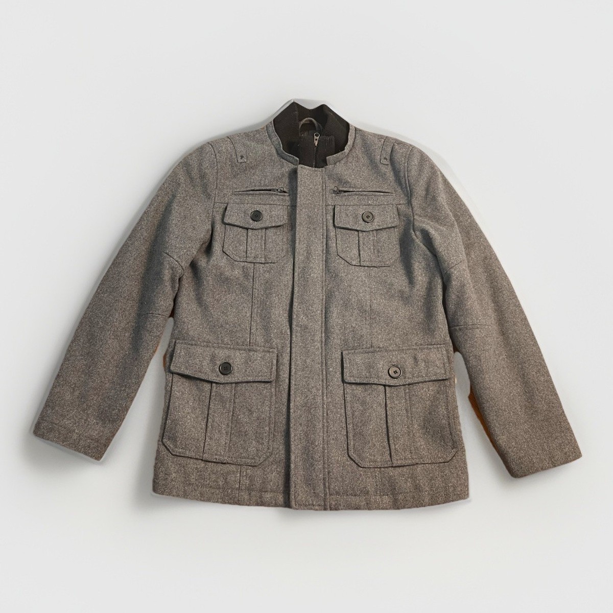 Structure Men's Wool Blend Military Field Jacket Light Gray Size S