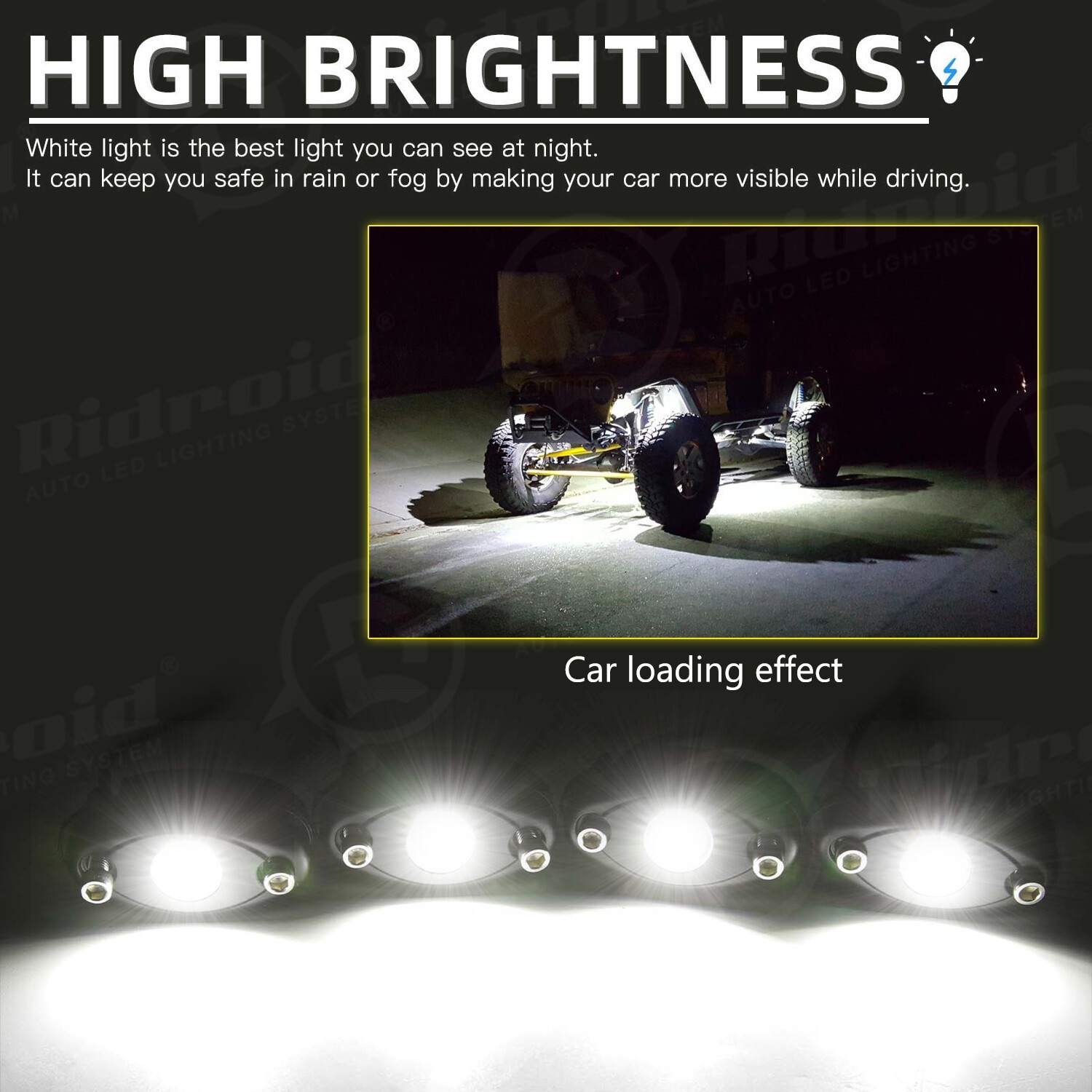 8X White LED Rock Lights Underbody Trail Rig Glow Lamp Offroad SUV Pickup Truck