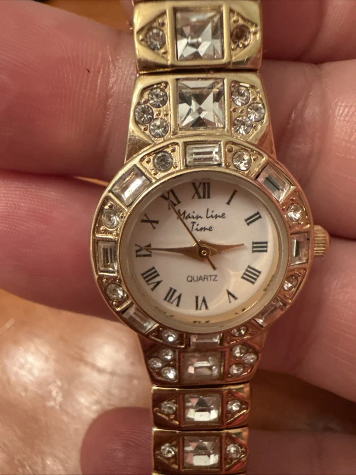 Reloj Mujer Main Line Time Corte Princesa Cristal TONO DORADO Japón Mvmnt. Foto 3 de 4