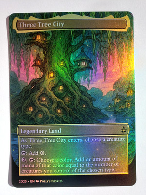 Three Tree City (Summer) FOIL Proxy Land Card Custom Illustrated Cute Art Design