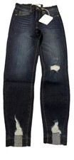 Women's KanCan Dark Wash Distressed Skinny Jeans Mid Rise Size 3/25