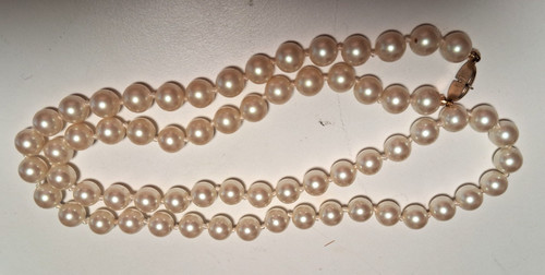 Vintage Monet Necklace Single Strand Faux Pearls 24" Knotted Beads 7.8mm, $15.3 - Photo 3