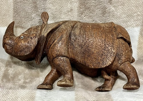 Hand Carved Wood Rhino Sculpture Detailed Rhinoceros 10”x6” 2lbs 10oz Figure