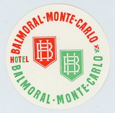 Hotel Balmoral Monte Carlo Monaco Vintage Luggage Label