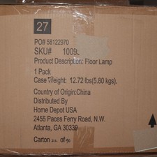 Hampton Bay 1-Light Standard Floor Lamp with Black Drum Shade Black Gold 58.6"