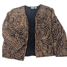 Chicos Silk Blend Spiral Animal Print Open Front Jacket Brown Size 1 Medium