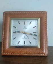 VINTAGE CYMA SONOMATIC Ancre 17 Rubis GOLDTON & Leather ALARM Swiss Clock