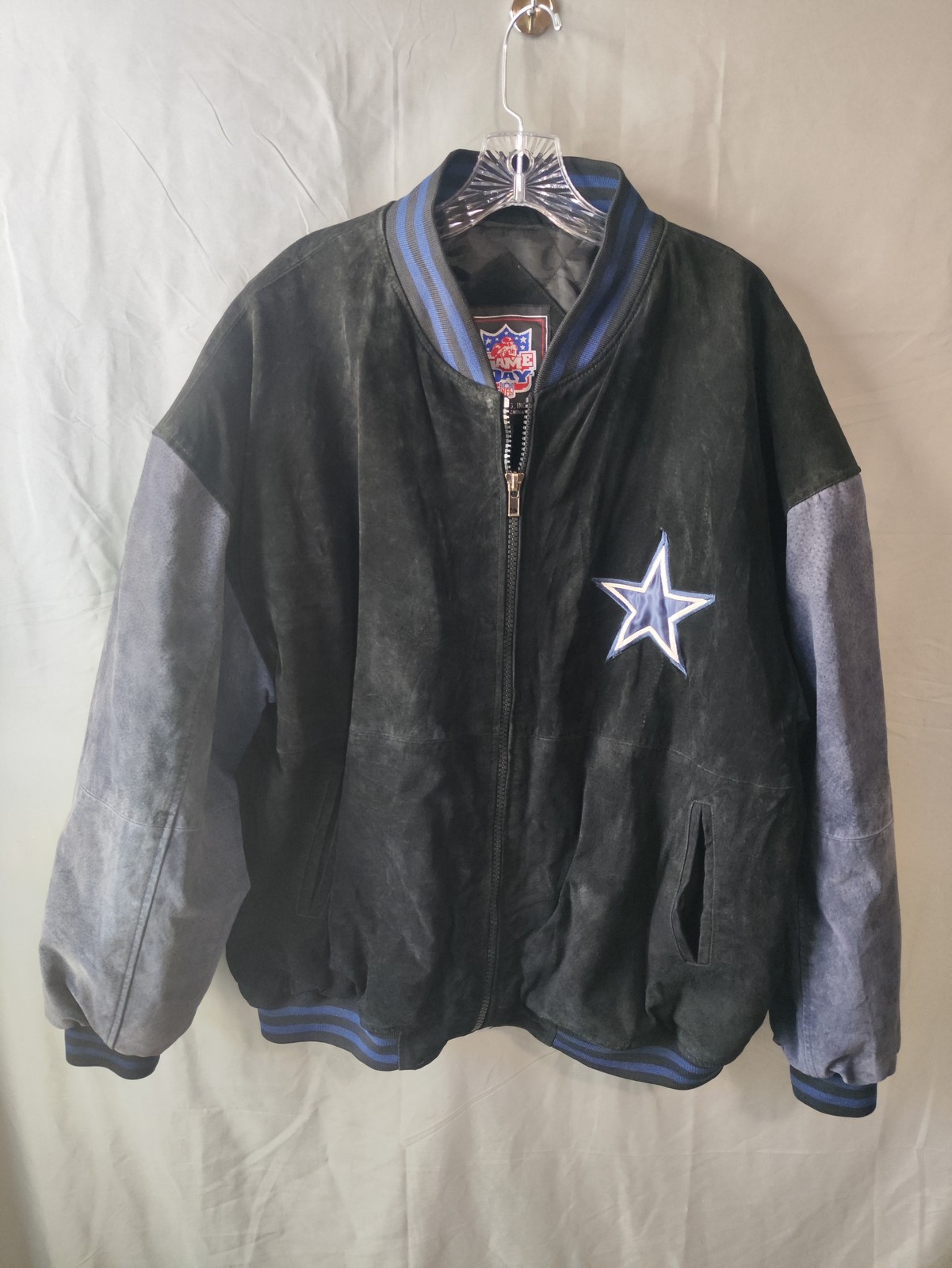 Dallas Cowboys Jacket Mens XL Black Blue NFL Football Game Day Suede Vintage 90s