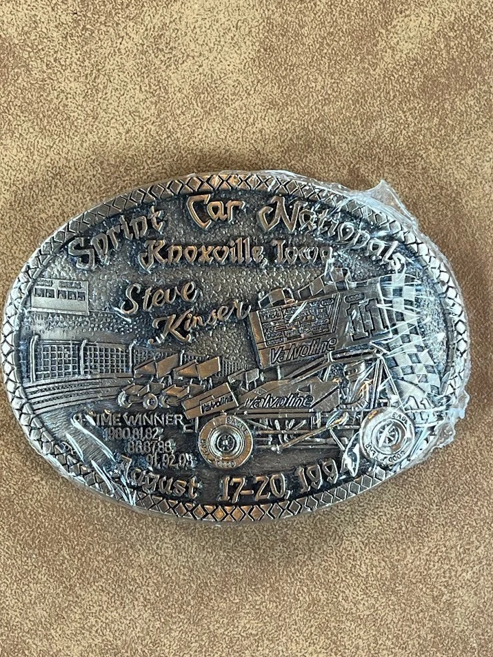 Hebilla de cinturón de latón fundido en arena Knoxville Raceway Nationals Steve Kinser 1994 Foto 4 de 4