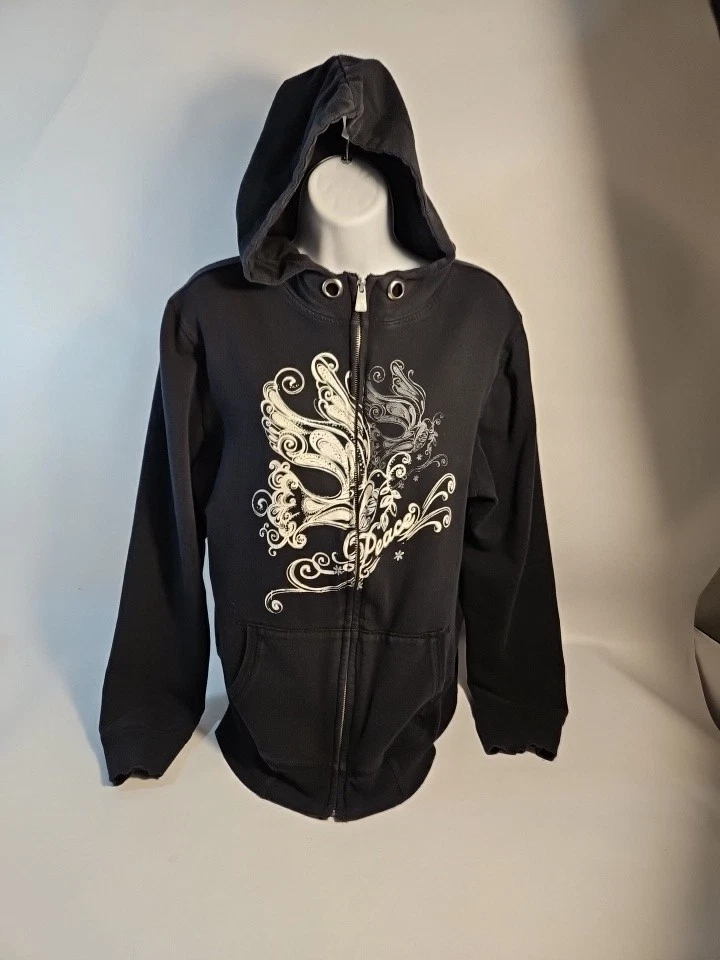 Sudadera con Capucha Negra Bug Moda De Colección con Paloma Paz Blanca y Floral Delantera y Trasera Talla XL Foto 4 de 4