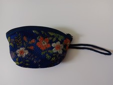 Change Purse Coin Pouch Blue Floral Zipper With Loop