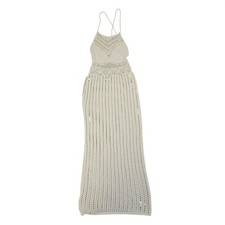 Forever 21 Cream Crochet Knit Maxi Dress Halter Tie Back Boho Beach Medium