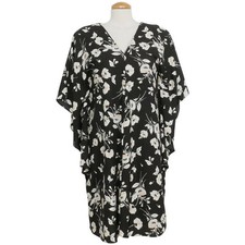 RALPH LAUREN Black Crepe Floral V-neck Ruffle Sleeve Shift Dress L